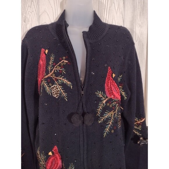 Tiara International Cardigan Size X-Large Black Sweater Cardinal Sequin Holiday - Picture 3 of 12